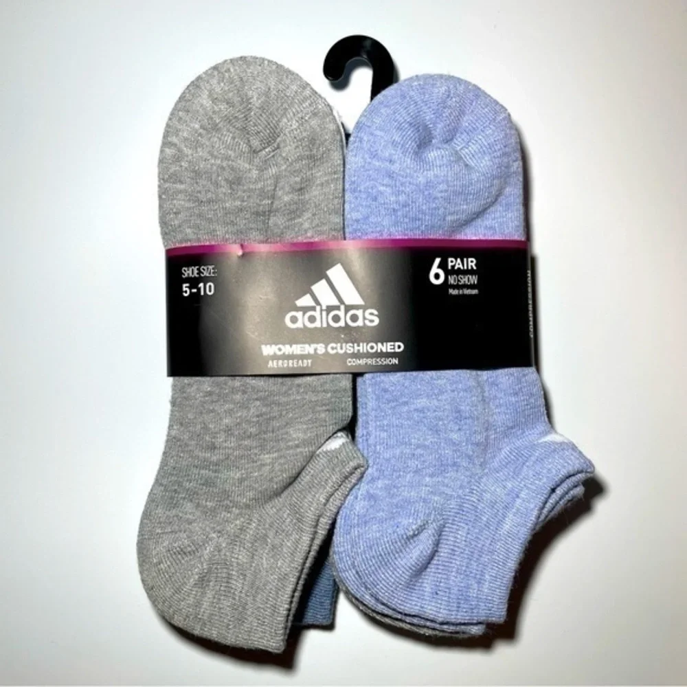 Adidas women’s no show socks 6 pairs size 5-10 gray blue white